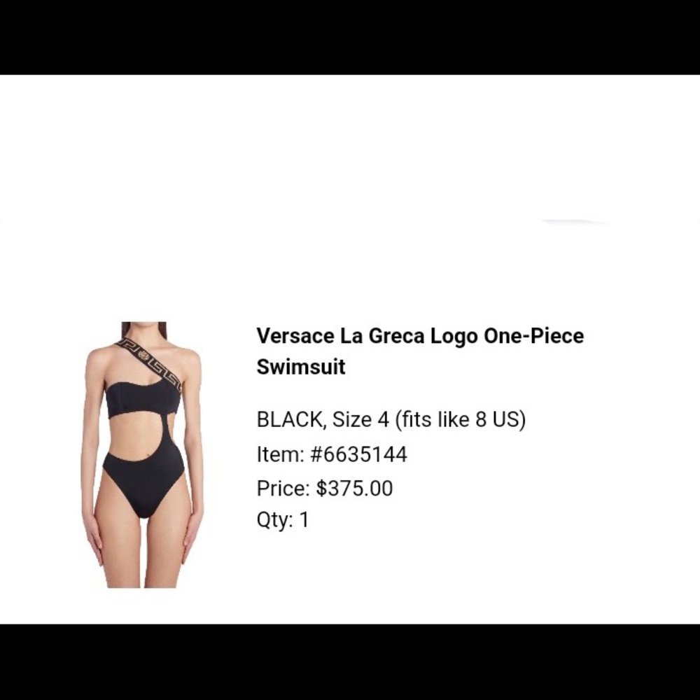 Versace One Piece Lycra Vita Reciclato Iconic Swimsuit-  Black Sz 4